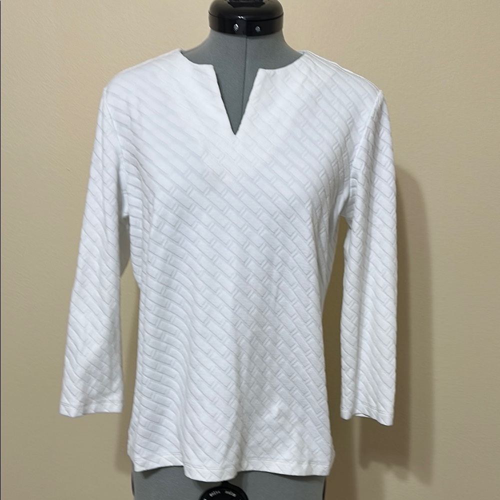 J McLaughlin White Fitted Tunic with‎ 3/4 Sleeves